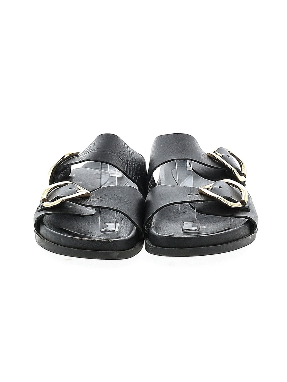 Zara Black and Gold Leather Double Buckle  Sandal Slide . 41/10/10.5. Preowned